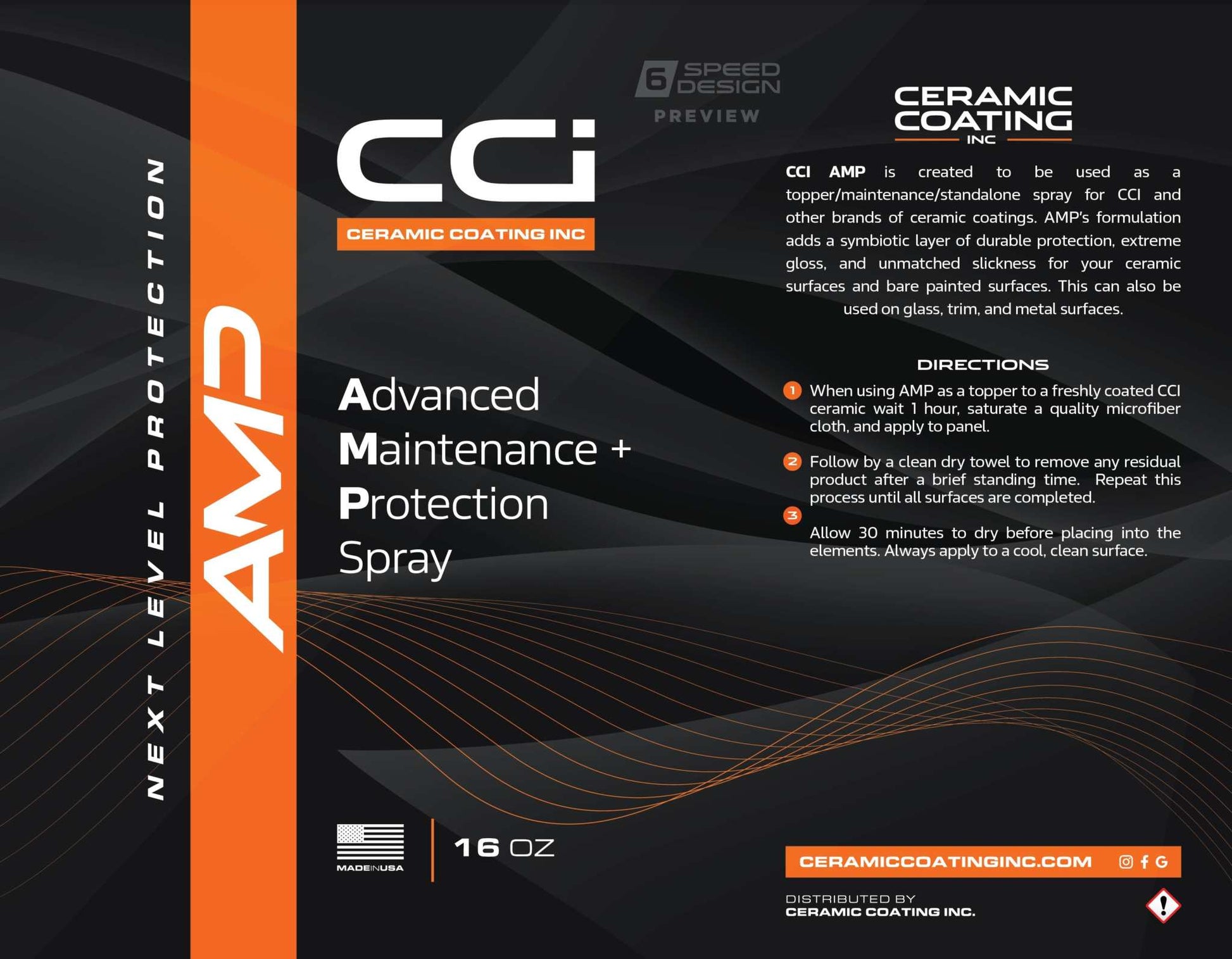 AMP Advanced Maintenance Protection Spray 16oz bottle with product details and instructions for use on ceramic surfaces.